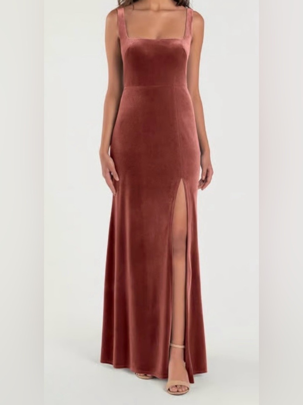Jenny Yoo Mauve Velvet Maxi Dress with High Slit (Slit closed) size 6